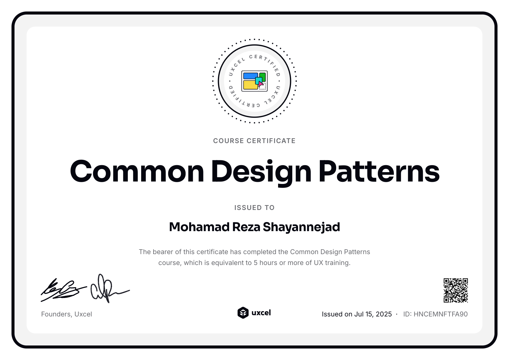 Mohamad Shayannejad's certificate